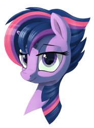 Size: 2219x3000 | Tagged: safe, artist:dimfann, imported from derpibooru, twilight sparkle, alicorn, pony, castle sweet castle, alternate hairstyle, bust, female, mare, punklight sparkle, simple background, solo, transparent background, twilight sparkle (alicorn)