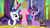 Size: 844x466 | Tagged: safe, imported from derpibooru, screencap, pinkie pie, rarity, twilight sparkle, twilight sparkle (alicorn), alicorn, pony, castle sweet castle, chocolate chips, female, food, hind legs, mare, pancakes, rarity looking at food