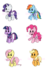 Size: 524x810 | Tagged: safe, artist:gopherfrog, imported from derpibooru, applejack, fluttershy, pinkie pie, rainbow dash, rarity, twilight sparkle, alicorn, pony, cute, female, mane six, mare, open mouth, simple background, smiling, transparent background, twilight sparkle (alicorn), watermark