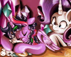 Size: 1024x822 | Tagged: safe, artist:shivall, imported from derpibooru, rarity, twilight sparkle, alicorn, pony, castle sweet castle, female, mare, pancakes, twilight sparkle (alicorn), twilight's castle