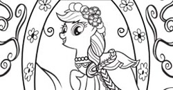 Size: 256x133 | Tagged: safe, imported from derpibooru, applejack, female, lineart, monochrome, official, solo