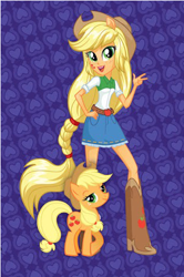 Size: 308x464 | Tagged: safe, imported from derpibooru, applejack, pony, equestria girls, alternative cutie mark placement, equestria girls plus, facial cutie mark, female, human ponidox, official, ponied up, self ponidox, solo, stock vector