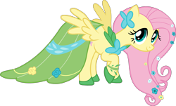 Size: 2799x1687 | Tagged: safe, artist:rockandrollgirl122, imported from derpibooru, fluttershy, the best night ever, clothes, dress, female, gala dress, simple background, solo, spread wings, transparent background, vector