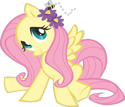 Size: 2862x2456 | Tagged: safe, imported from derpibooru, fluttershy, bee, insect, pegasus, pony, castle creator, female, flower, mare, official, simple background, solo, stock vector, transparent background, vector