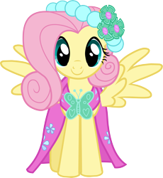 Size: 2607x2828 | Tagged: safe, imported from derpibooru, fluttershy, castle creator, clothes, dress, female, official, simple background, solo, transparent background, vector