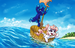 Size: 1250x800 | Tagged: safe, artist:kp-shadowsquirrel, imported from derpibooru, princess celestia, princess luna, alicorn, pony, armpits, beach, boat, cewestia, cute, cutelestia, duo, female, filly, foal, lunabetes, ocean, open mouth, royal sisters, sisters, smiling, water, woona