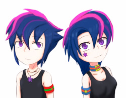 Size: 1282x1000 | Tagged: safe, artist:jumboz95, imported from derpibooru, twilight sparkle, human, alternate hairstyle, duo, dusk shine, humanized, punk shine, punklight sparkle, rule 63, self ponidox