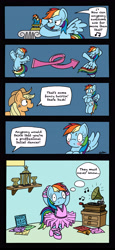 Size: 2480x5374 | Tagged: safe, artist:bobthedalek, imported from derpibooru, applejack, rainbow dash, pegasus, pony, castle sweet castle, ballerina, ballet, blushing, clothes, comic, dancing, eyes closed, female, freckles, girly, gramophone, make this castle a home, mare, open mouth, pirouette, poker face, rainbow dash always dresses in style, rainbowrina, secret, sweat, tomboy taming, trophy, tutu, twirl, weird end