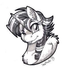 Size: 900x971 | Tagged: safe, artist:inuhoshi-to-darkpen, imported from derpibooru, twilight sparkle, alicorn, pony, castle sweet castle, alternate hairstyle, female, grayscale, mare, monochrome, punklight sparkle, solo, twilight sparkle (alicorn), wink