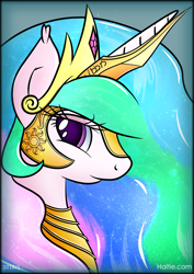 Size: 2177x3079 | Tagged: safe, artist:haltie, imported from derpibooru, princess celestia, pony, armor, female, portrait, profile, solo, tengwar