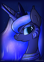 Size: 2177x3079 | Tagged: safe, artist:haltie, imported from derpibooru, princess luna, pony, armor, female, portrait, profile, solo, tengwar