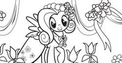 Size: 256x133 | Tagged: safe, imported from derpibooru, fluttershy, coloring page, female, lineart, monochrome, official, solo