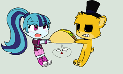 Size: 788x476 | Tagged: safe, artist:fantasygerard2000, imported from derpibooru, sonata dusk, equestria girls, five nights at freddy's, golden freddy, sonataco, taco, that girl sure loves tacos, that pony sure does love tacos, that siren sure does love tacos, yellow bear