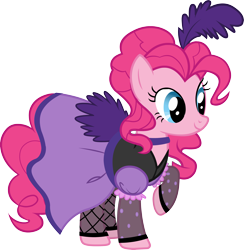 Size: 2810x2879 | Tagged: safe, imported from derpibooru, pinkie pie, castle creator, clothes, female, official, raised hoof, saloon dress, saloon pinkie, simple background, solo, stockings, transparent background, vector