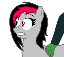 Size: 646x575 | Tagged: safe, artist:afterman, imported from derpibooru, oc, oc only, oc:anon, oc:miss eri, black and red mane, freaked out, petting, shocked, two toned mane