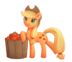 Size: 2000x1701 | Tagged: safe, artist:foxvanity, imported from derpibooru, applejack, apple, basket, female, solo