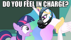 Size: 894x500 | Tagged: safe, edit, imported from derpibooru, screencap, princess celestia, twilight sparkle, bane, crossover, frown, image macro, meme, open mouth, the dark knight rises, wide eyes