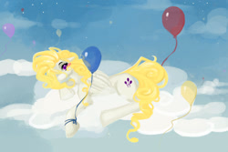 Size: 1500x1000 | Tagged: safe, artist:avannteth, imported from derpibooru, surprise, balloon, cloud, cloudy, female, g1, g1 to g4, g4, generation leap, solo