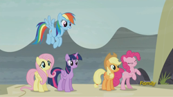 Size: 1600x897 | Tagged: safe, imported from derpibooru, screencap, applejack, fluttershy, pinkie pie, rainbow dash, twilight sparkle, alicorn, pony, the cutie map, female, mare, twilight sparkle (alicorn)