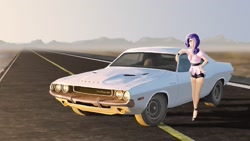 Size: 2480x1395 | Tagged: safe, artist:mozgan, imported from derpibooru, rarity, human, car, desert, dodge (car), dodge challenger, female, highway, humanized, solo, vanishing point