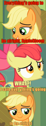 Size: 822x2200 | Tagged: safe, imported from derpibooru, screencap, apple bloom, applejack, bloom and gloom, futurama, image macro, meme, the sting, voice change