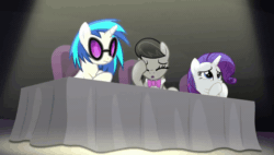 Size: 944x537 | Tagged: safe, imported from derpibooru, screencap, dj pon-3, octavia melody, rarity, vinyl scratch, bloom and gloom, animated, disappointed, disapproval, facehoof, fail, female, reaction image, vinyl and octavia are not impressed, we were trolled