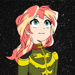 Size: 498x496 | Tagged: safe, artist:majin-kitsune, imported from derpibooru, sunset shimmer, equestria girls, clothes, gundam, solo, uniform, zeon