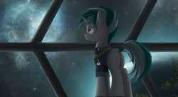 Size: 2900x1593 | Tagged: safe, artist:ncmares, imported from derpibooru, oc, oc only, pony, unicorn, clothes, night, planet, solo, space, stars, uniform