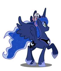 Size: 796x920 | Tagged: safe, artist:applefallsponies, idw, imported from derpibooru, princess luna, tiberius, idw showified, raised hoof, simple background, spread wings, transparent background, vector