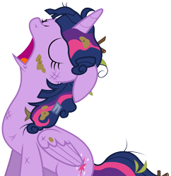 Size: 6768x7000 | Tagged: safe, artist:illumnious, imported from derpibooru, twilight sparkle, alicorn, pony, castle sweet castle, absurd resolution, bruised, female, mare, messy mane, mud, simple background, sleeping, solo, transparent background, twigs, twilight sparkle (alicorn), vector