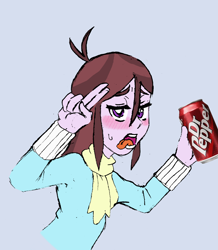 Size: 1572x1799 | Tagged: safe, artist:cape, imported from derpibooru, velvet sky, equestria girls, /mlp/, background human, blushing, chloe commons, colored, dr pepper, female, solo, tongue out