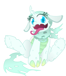 Size: 889x1026 | Tagged: safe, artist:sketchy brush, artist:titi, imported from derpibooru, oc, oc only, oc:queen culicoides, changeling, collaboration, cute, dangerous, ice, long tongue, open mouth, simple background, sitting, smiling, solo, terrifying, tongue out, transparent background, underhoof, vector, vector trace