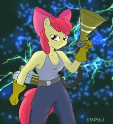 Size: 914x1000 | Tagged: safe, artist:empyu, imported from derpibooru, apple bloom, anthro, bloom and gloom, 30 minute art challenge, female, older, pest control gear, solo, twitbuster apple bloom