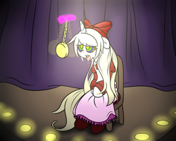 Size: 1280x1024 | Tagged: safe, artist:fullmetalpikmin, imported from derpibooru, oc, oc only, oc:cherry blossom, pony, unicorn, clothes, dress, drool, floppy ears, hypnosis, hypnotized, pendulum swing, pocket watch, solo, tongue out