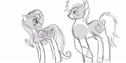 Size: 4000x2000 | Tagged: safe, artist:notebookscribbler, imported from derpibooru, big macintosh, fluttershy, earth pony, pony, fluttermac, male, monochrome, shipping, sketch, stallion, straight