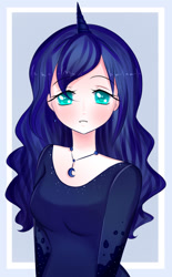 Size: 763x1228 | Tagged: safe, artist:iyumei, imported from derpibooru, princess luna, human, female, humanized, solo