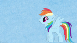 Size: 1024x576 | Tagged: safe, artist:underwoodart, imported from derpibooru, rainbow dash, blue background, cute, digital art, felt, simple background, spread wings