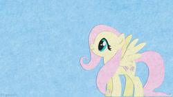 Size: 1024x576 | Tagged: safe, artist:underwoodart, imported from derpibooru, fluttershy, blue background, cute, digital art, felt, simple background