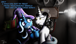 Size: 1250x730 | Tagged: safe, artist:jamescorck, imported from derpibooru, trixie, oc, oc:movie slate, pony, unicorn, female, mare, rubber (movie), terrified