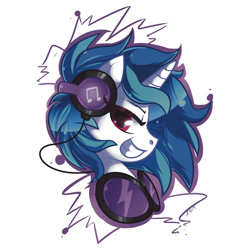 Size: 550x550 | Tagged: safe, artist:xnightmelody, imported from derpibooru, dj pon-3, vinyl scratch, clothes, female, grin, headphones, redbubble, solo, sticker, t-shirt