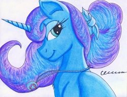 Size: 1024x785 | Tagged: safe, artist:the1king, imported from derpibooru, princess luna, female, necklace, ponytail, smiling, solo, traditional art