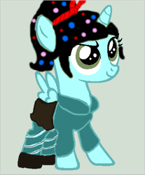 Size: 374x452 | Tagged: safe, artist:caecii, artist:frozenfan101010101, imported from derpibooru, alicorn, pony, ponified, vanellope von schweetz, wreck-it ralph