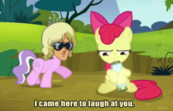 Size: 1000x640 | Tagged: safe, edit, edited screencap, imported from derpibooru, screencap, apple bloom, diamond tiara, bloom and gloom, char aznable, gundam, image macro, meme, zeta gundam