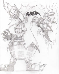 Size: 805x1000 | Tagged: safe, artist:sandragon, imported from derpibooru, rainbow dash, bat, crossover, gecko moria, monochrome, one piece, traditional art