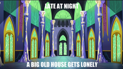 Size: 1280x720 | Tagged: safe, editor:scrounge, imported from derpibooru, screencap, castle sweet castle, epic comment chain, exploitable meme, image macro, lyin' eyes, meme, no pony, song in the comments, song reference, the eagles, twilight's castle