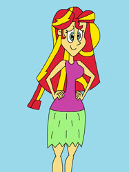 Size: 955x1277 | Tagged: safe, artist:hunterxcolleen, imported from derpibooru, sunset shimmer, equestria girls, clothes, grass skirt, hula, hulashimmer, humanized, one-piece swimsuit, swimsuit