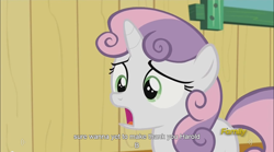 Size: 1282x714 | Tagged: safe, imported from derpibooru, screencap, sweetie belle, bloom and gloom, meme, youtube caption