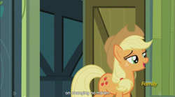 Size: 1281x714 | Tagged: safe, imported from derpibooru, screencap, applejack, bloom and gloom, meme, youtube caption