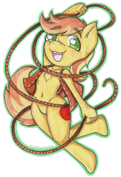 Size: 1024x1498 | Tagged: safe, artist:matteglaze, imported from derpibooru, braeburn, anthro, barbie doll anatomy, belly button, chest fluff, clothes, featureless crotch, lasso, simple background, traditional art, transparent background, wingding eyes