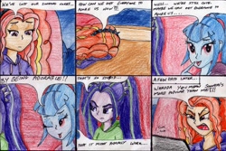 Size: 3348x2238 | Tagged: safe, artist:40kponyguy, derpibooru exclusive, imported from derpibooru, adagio dazzle, aria blaze, sonata dusk, equestria girls, rainbow rocks, angry, comic, depressed, the dazzlings, traditional art